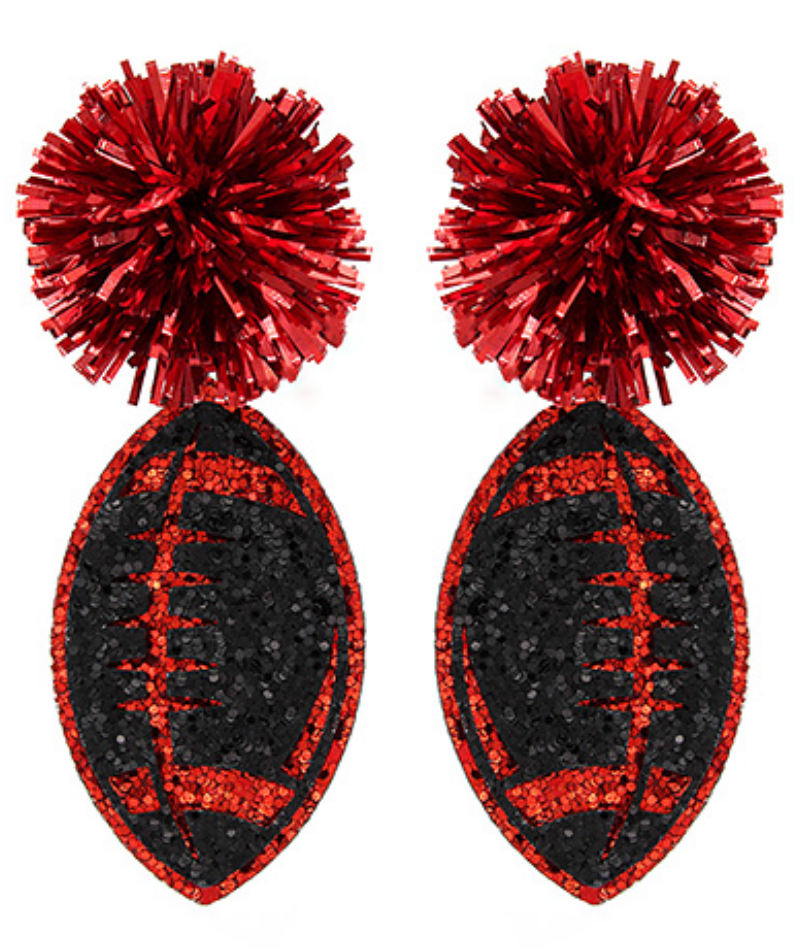 Gameday Glitter Football & Pompom Earrings