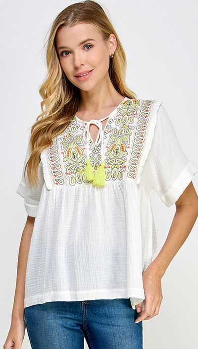 A Tear Fell Lime Embroidered Top
