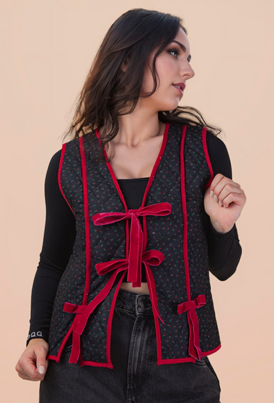 You Belong To The City Corduroy Quilted Floral Tie Vest