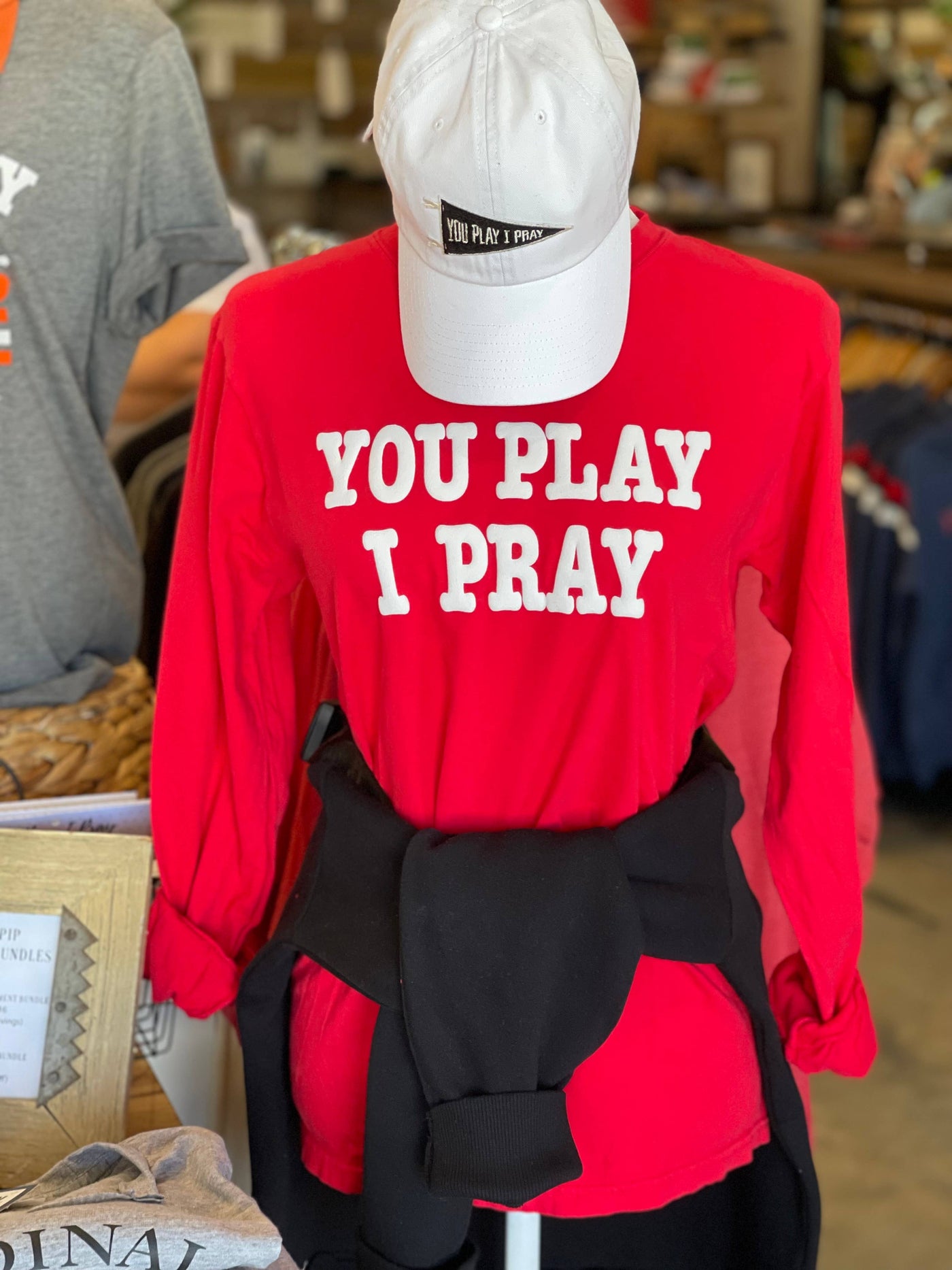  You Play I Pray Pennant Flag Hat-Red