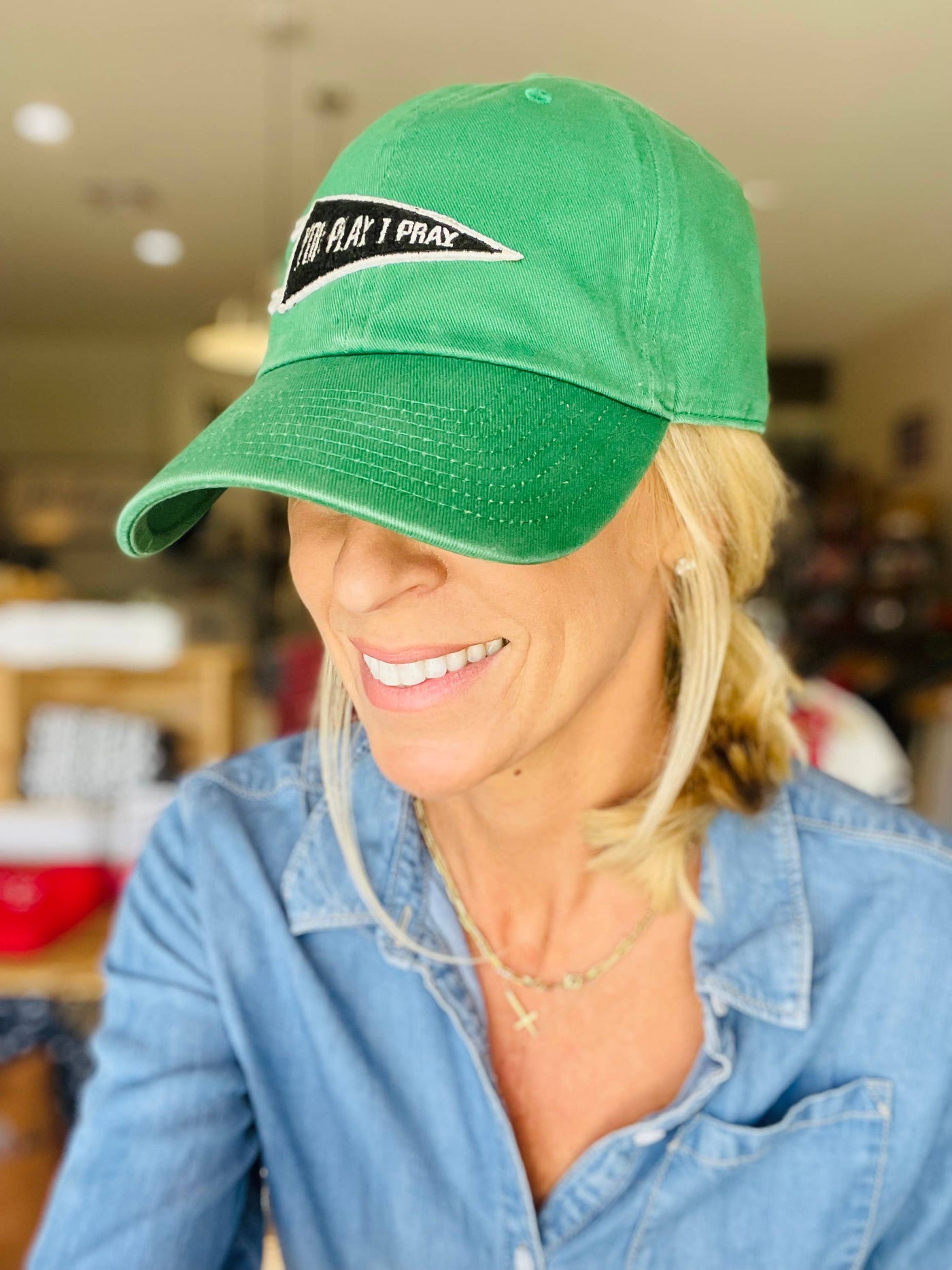  You Play I Pray Pennant Flag Hat-Red