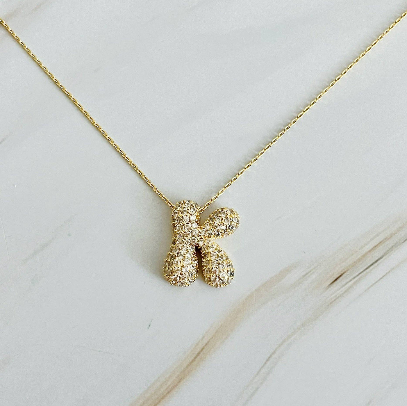 Crystal Bubble Initial Necklace: K