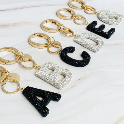 It Girl Glam Initial Key Chain: Black Diamonds / A