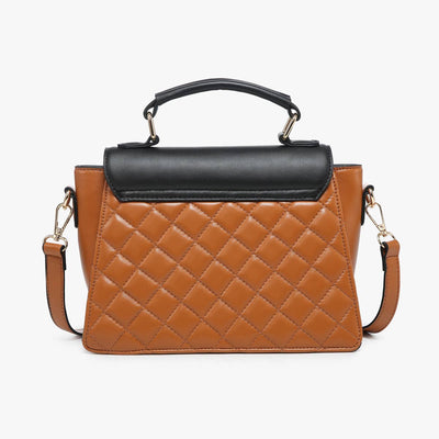 Lou Square Quilted Crossbody w/ Push Lock: Black/Brown