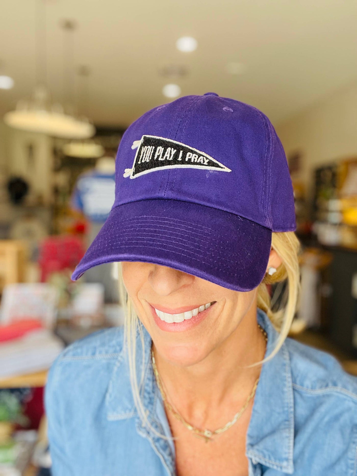  You Play I Pray Pennant Flag Hat-Red