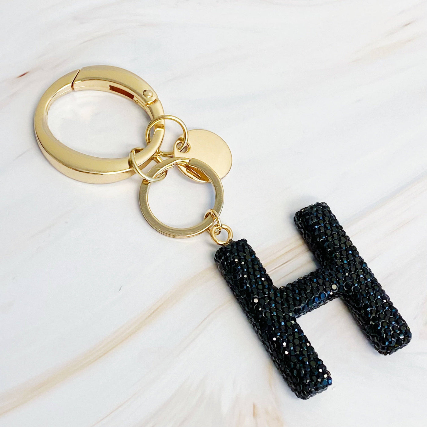 It Girl Glam Initial Key Chain: Black Diamonds / H