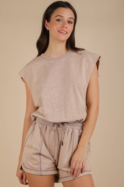 NP70783-Washed Knit Romper w/ Cutout Back: BLACK / S-M-L/2-2-2
