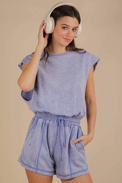 NP70783-Washed Knit Romper w/ Cutout Back: BLACK / S-M-L/2-2-2