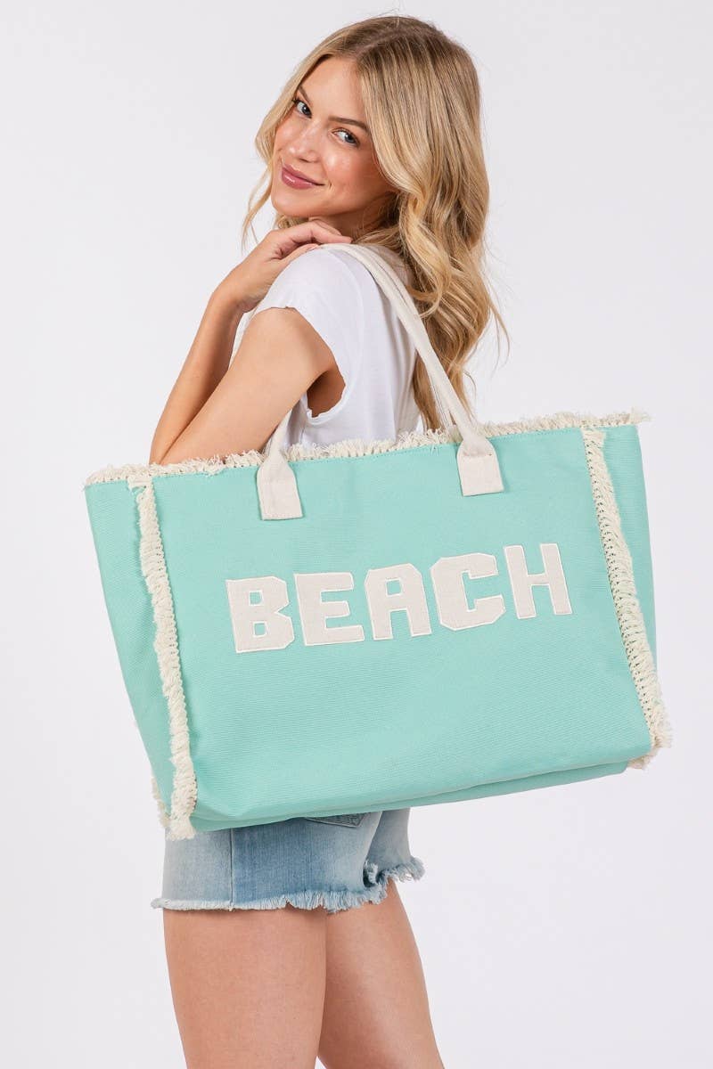 Beach Print Fringe Large Tote Bag: OR