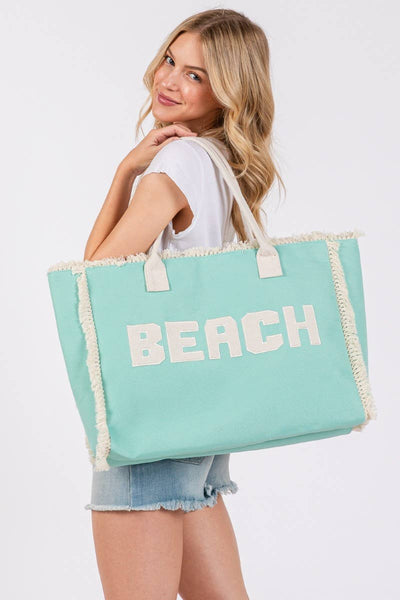 Beach Print Fringe Large Tote Bag: OR
