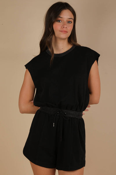 NP70783-Washed Knit Romper w/ Cutout Back: BLACK / S-M-L/2-2-2