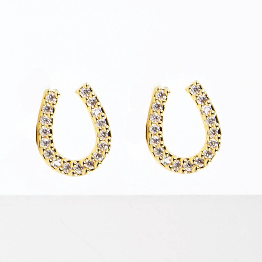 CZ Gold-Dipped Rhinestone Horseshoe Earring