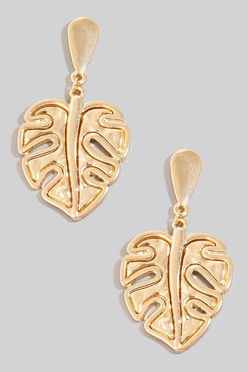 Metallic Monstera Leaf Dangle Earrings: GD