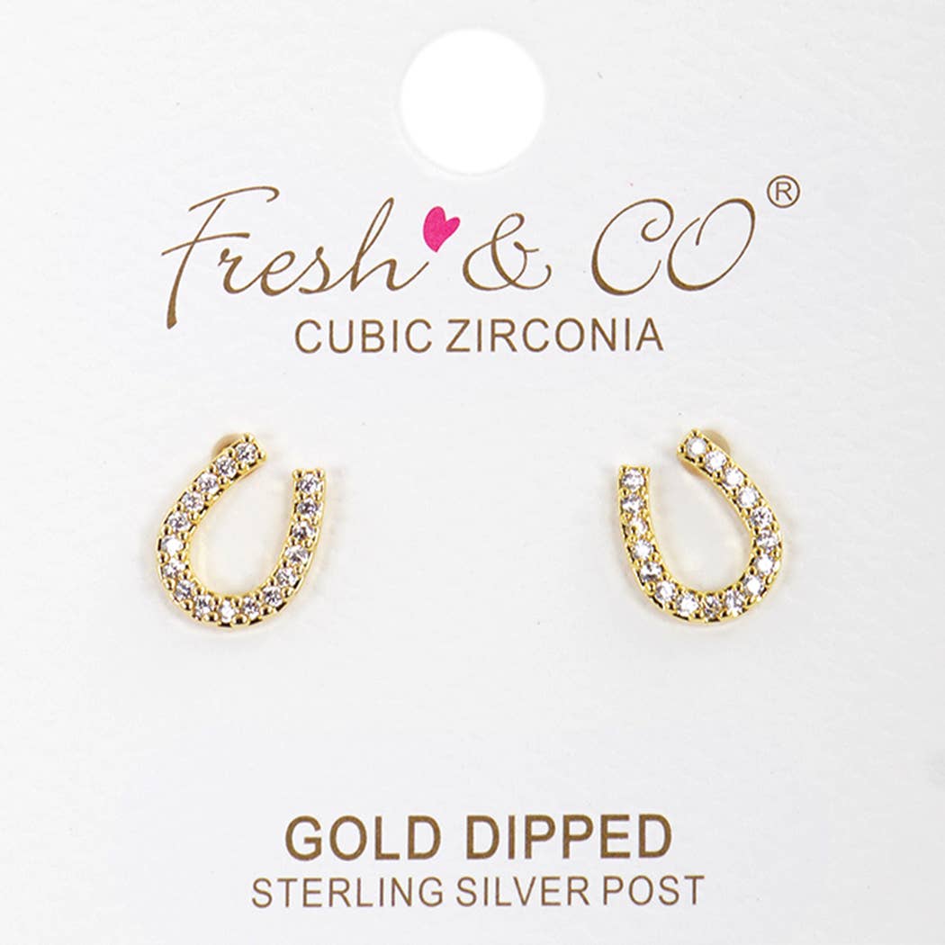 CZ Gold-Dipped Rhinestone Horseshoe Earring