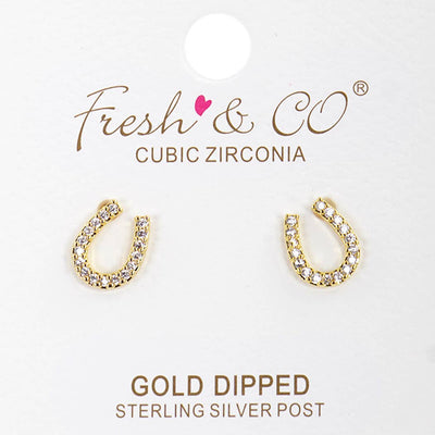 CZ Gold-Dipped Rhinestone Horseshoe Earring