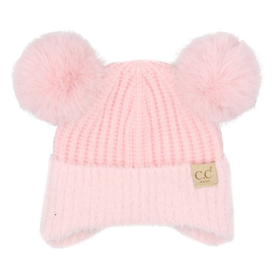 BABY Fur Earflap Double Pom C.C Beanie BBHTE0108: Pink