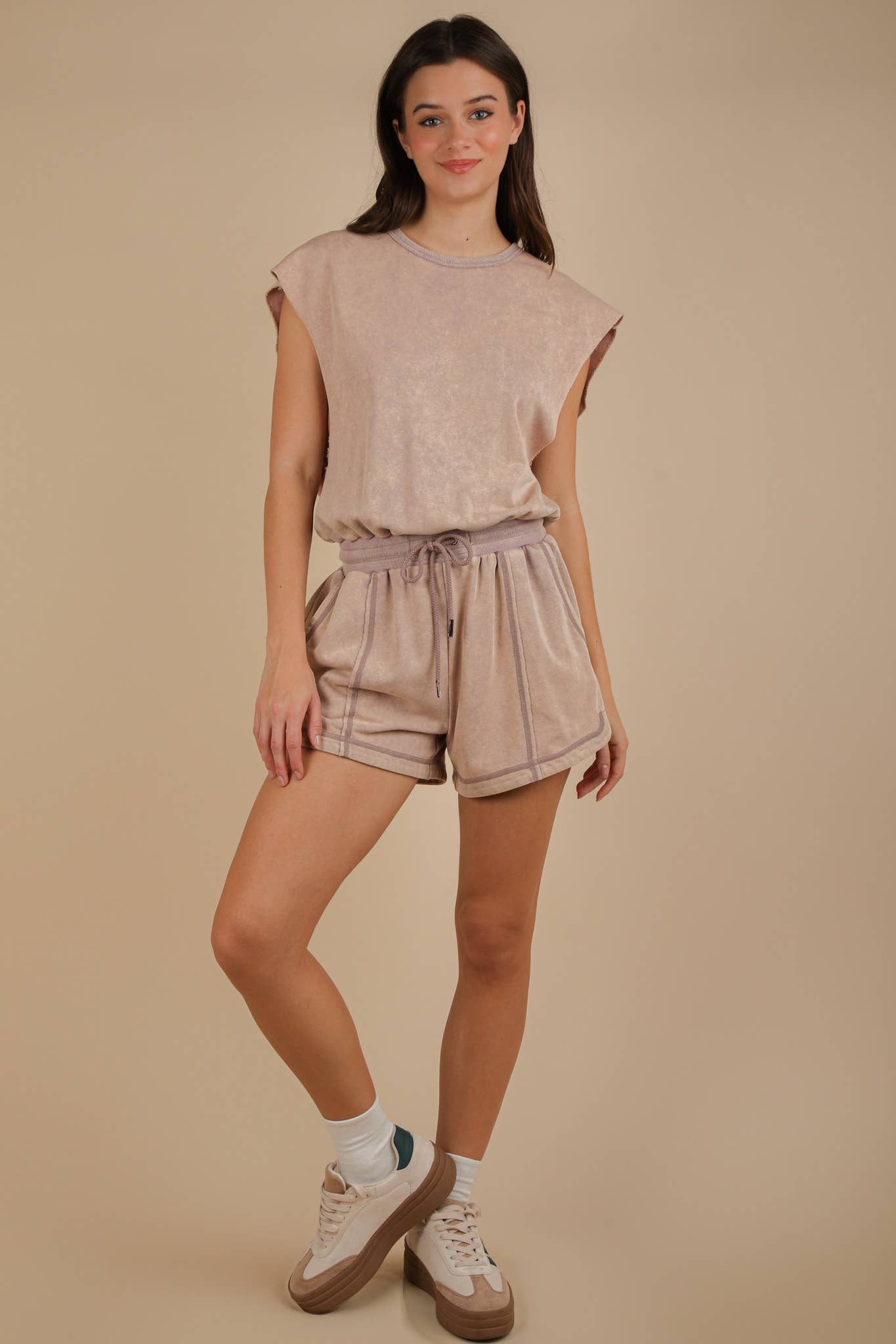NP70783-Washed Knit Romper w/ Cutout Back: BLACK / S-M-L/2-2-2