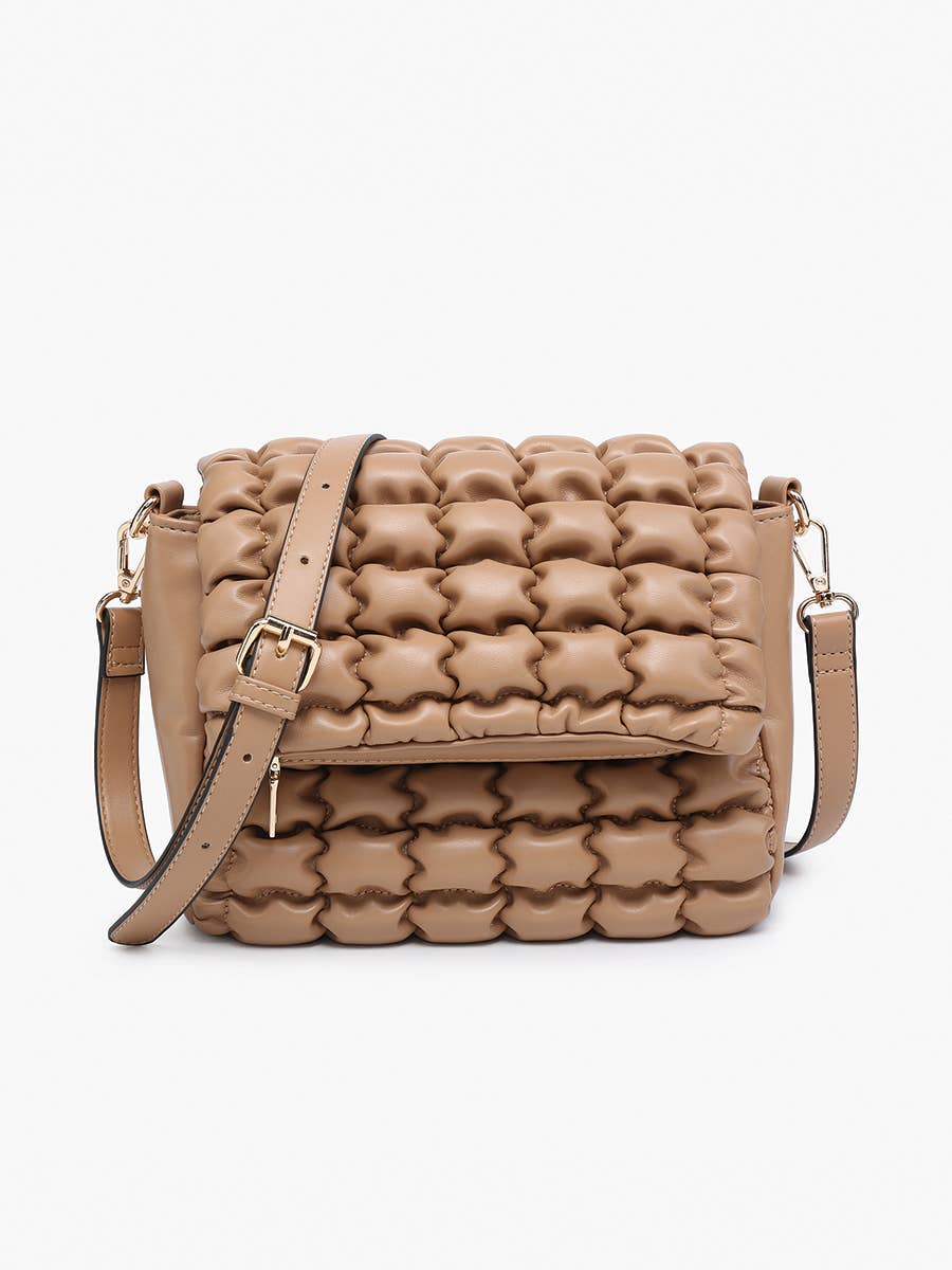 Naomi Quilted Crossbody w/ Flapover Compartment: Tan