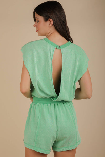 NP70783-Washed Knit Romper w/ Cutout Back: BLACK / S-M-L/2-2-2