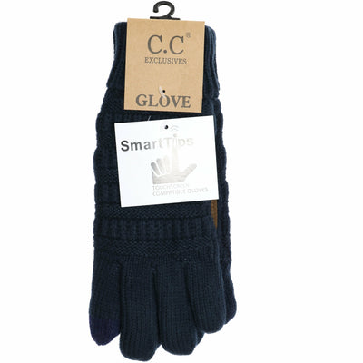 Women's Knit CC Gloves with Fuzzy Lining: Denim