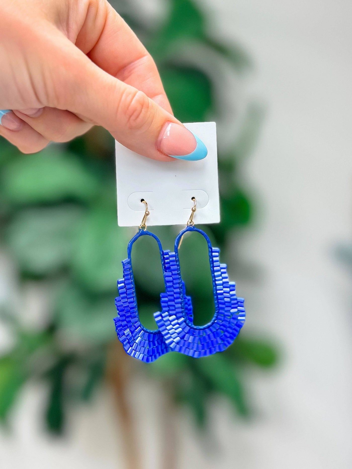 Bold Seed Bead Dangle Earrings - Blue