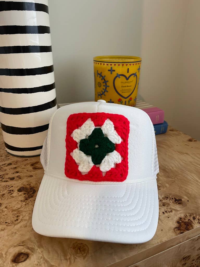 Crochet Patch Trucker Hat - White