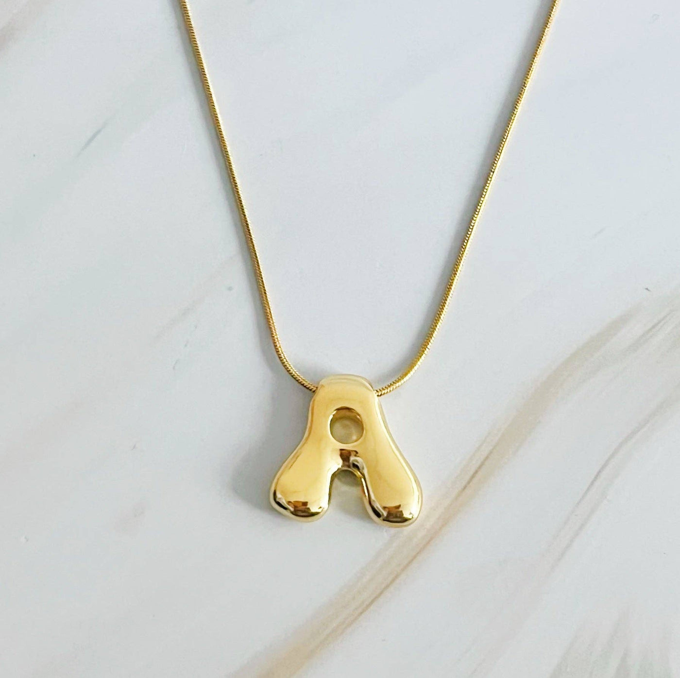 Balloon Letter Initial Necklace: Yellow Gold / C