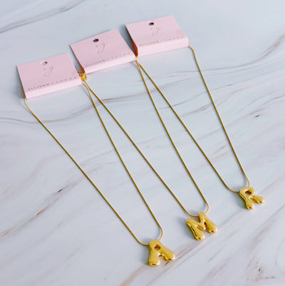 Balloon Letter Initial Necklace: Yellow Gold / J