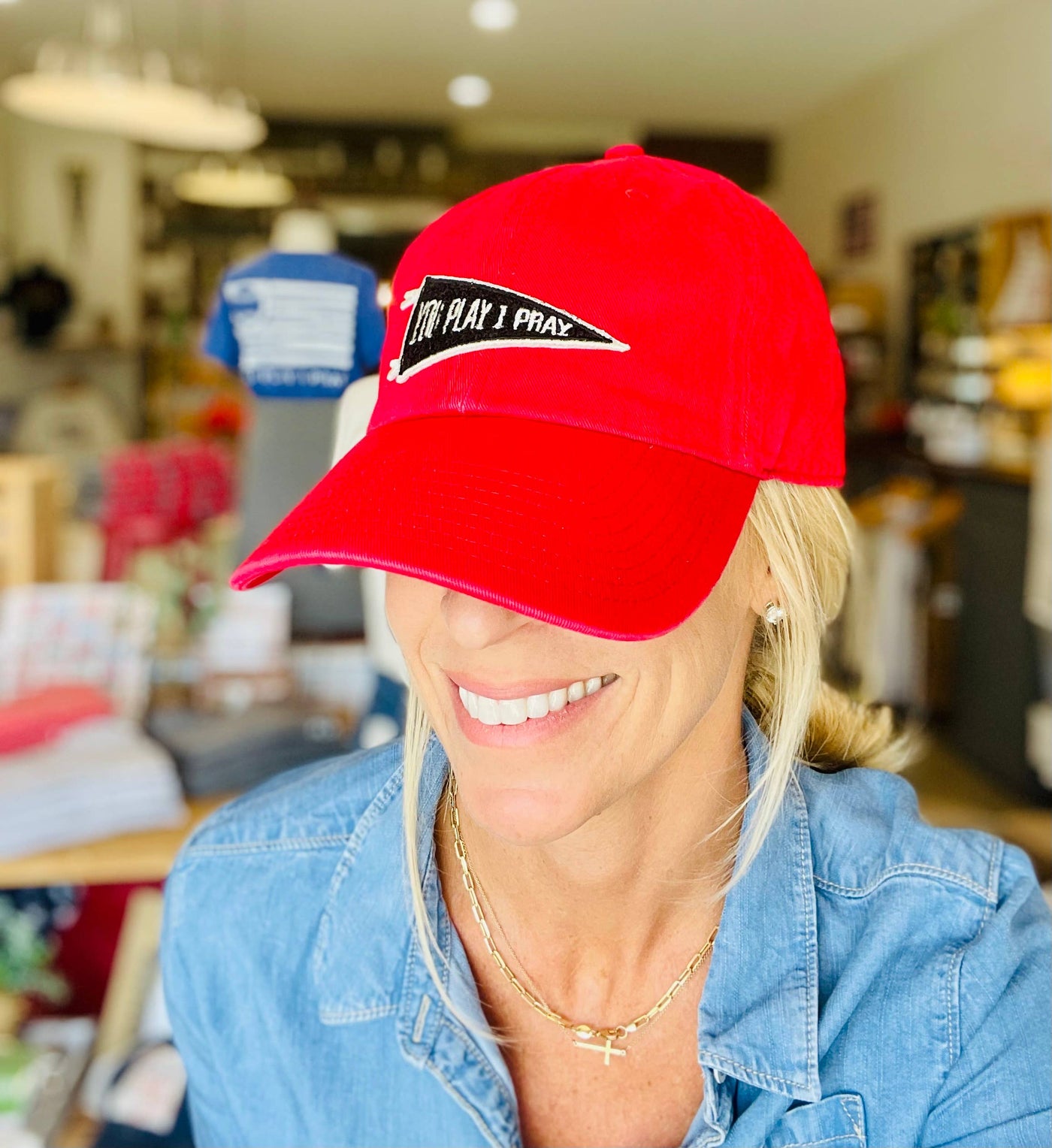 You Play I Pray Pennant Flag Hat-Green