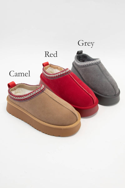 ARTISAN BINDING SHORT ANKLE FUR-LINED COZY SLIPPER: Camel