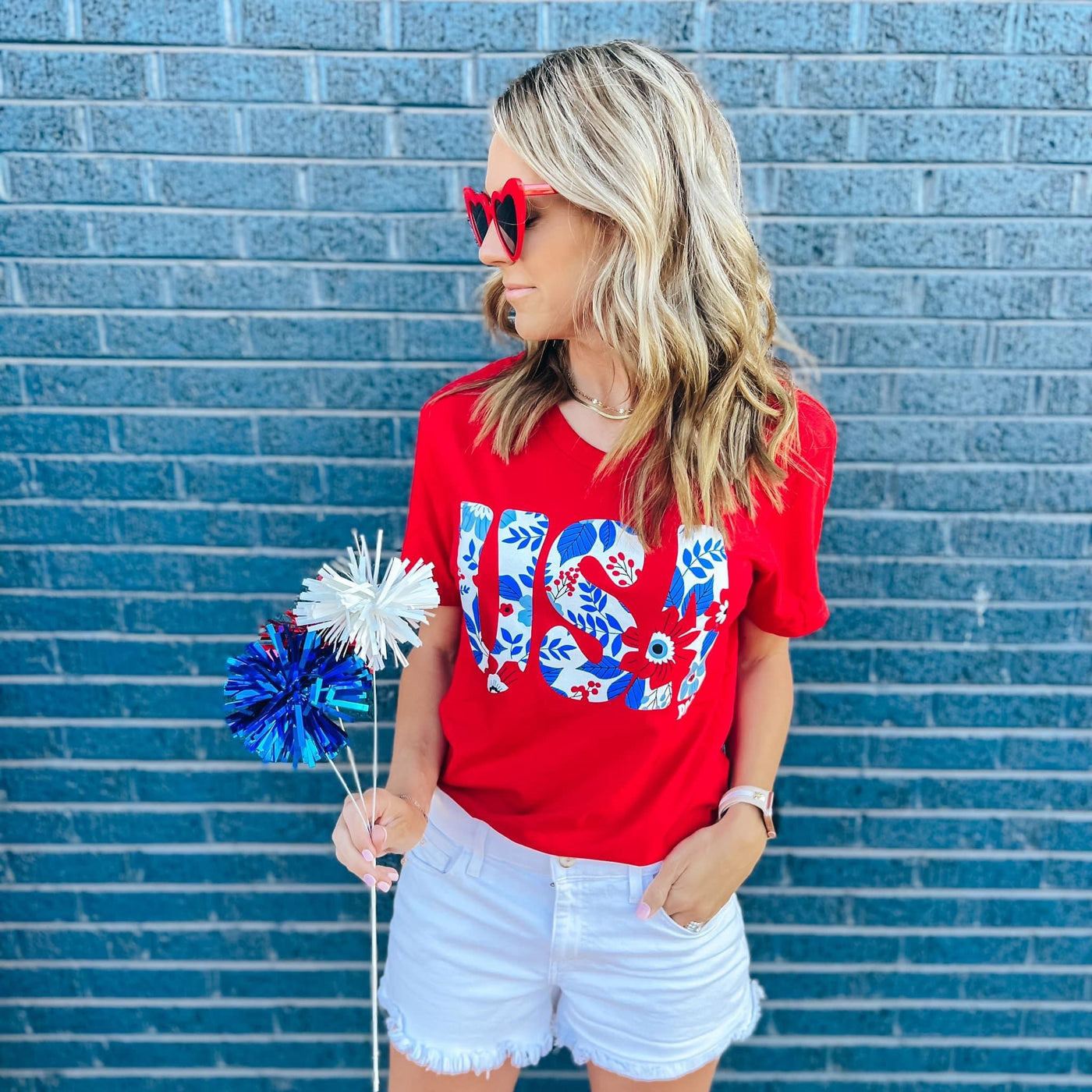 Red USA floral