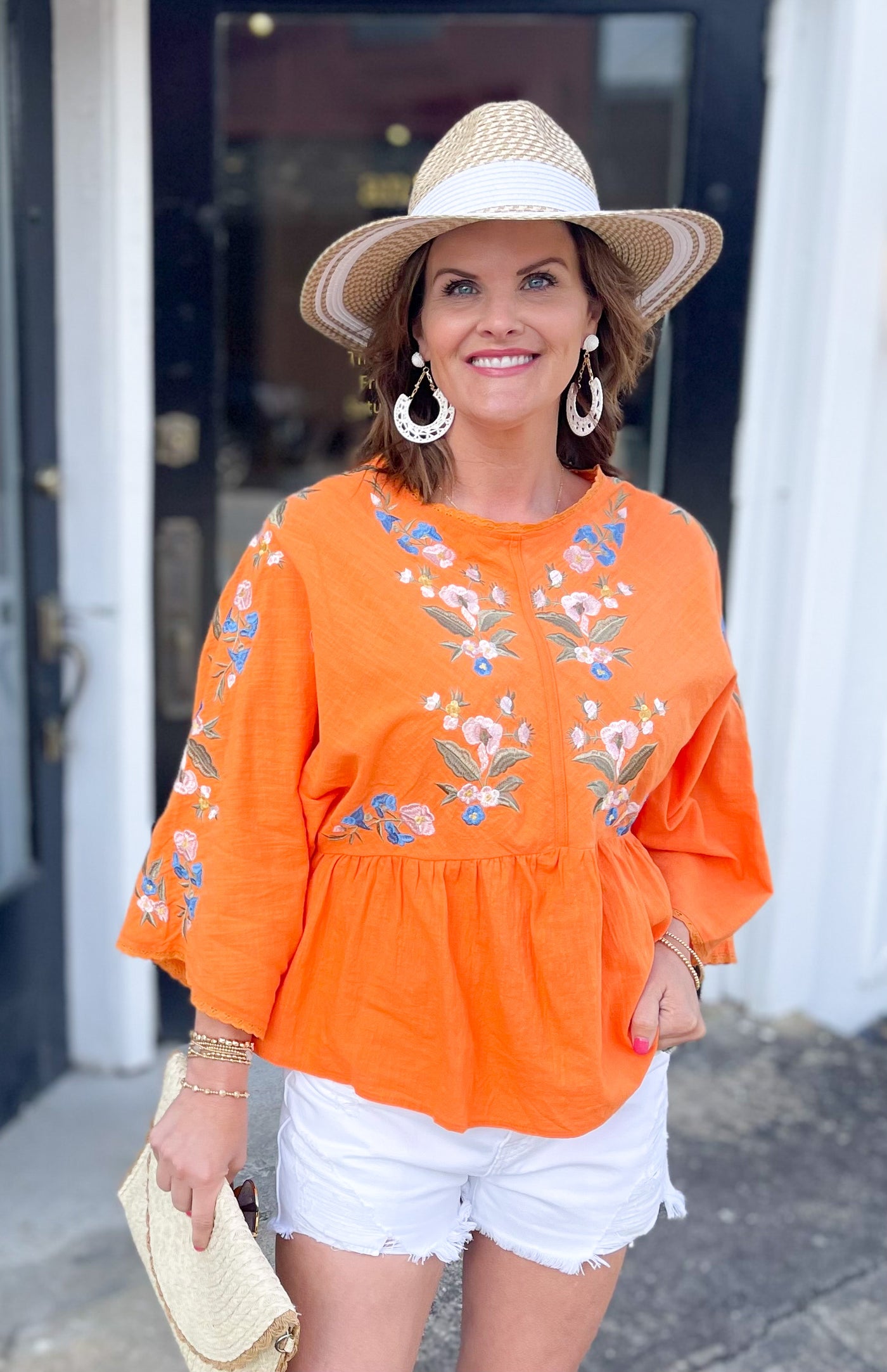 Now That We Found Love Orange Embroidered Kimono Sleeve Top