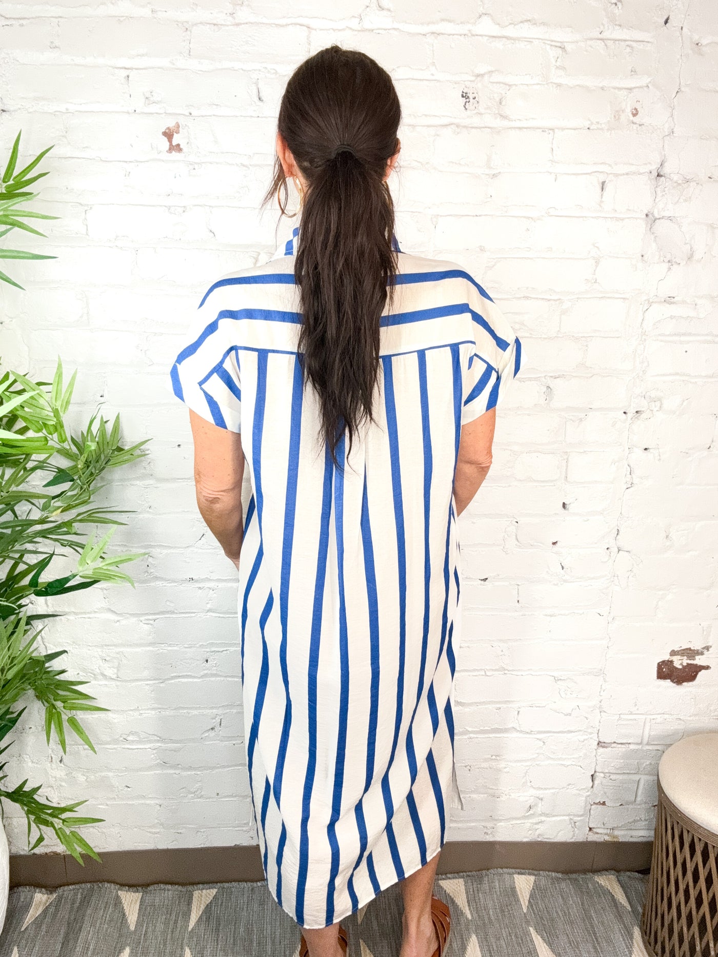 Love Letters In The Sand Blue Striped Midi Dress