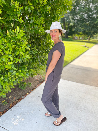 End of the Road Gray Gauze Top & Jogger Set