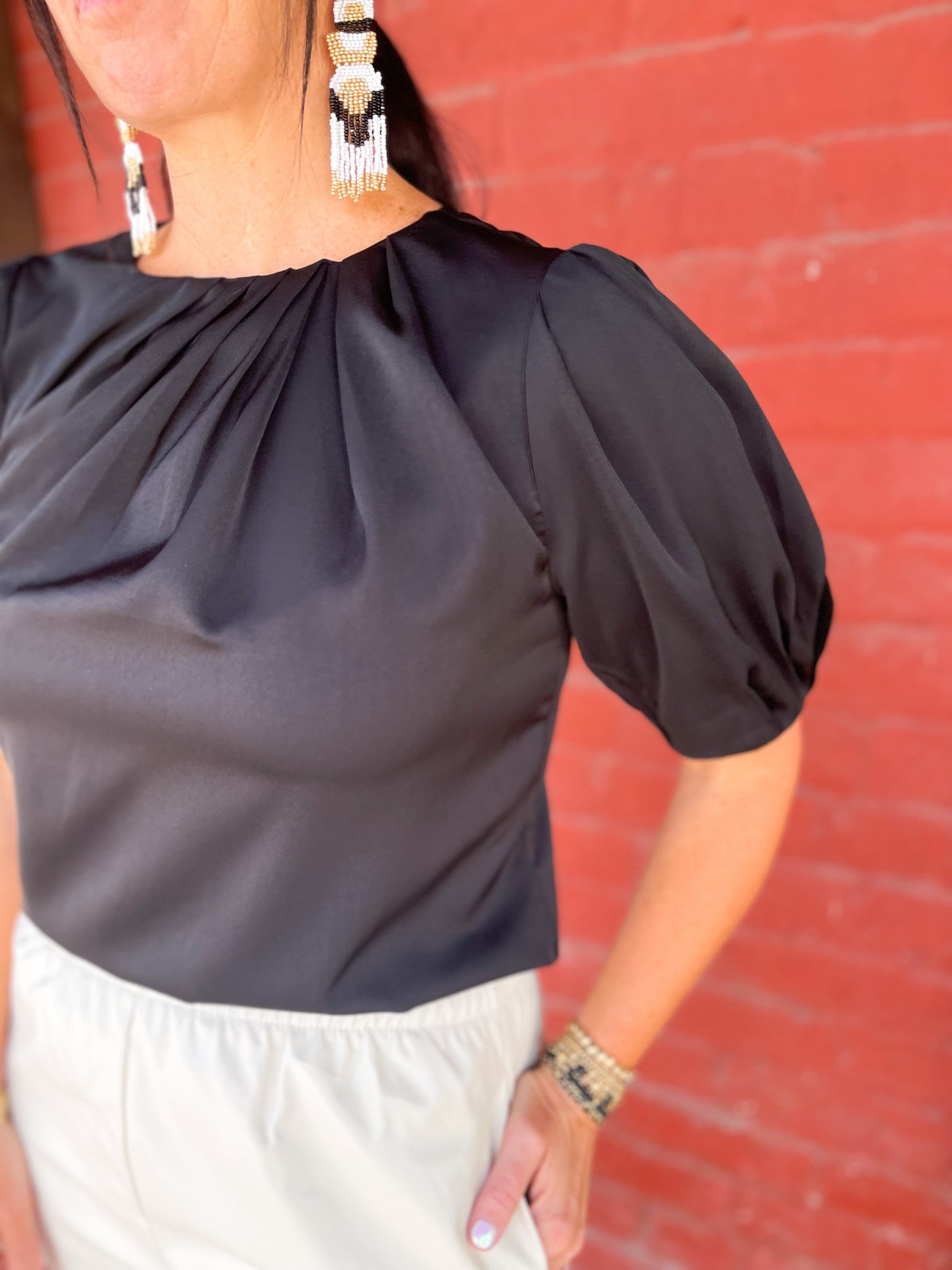 I Can't Dance Pleat Detail Puff Sleeve Top