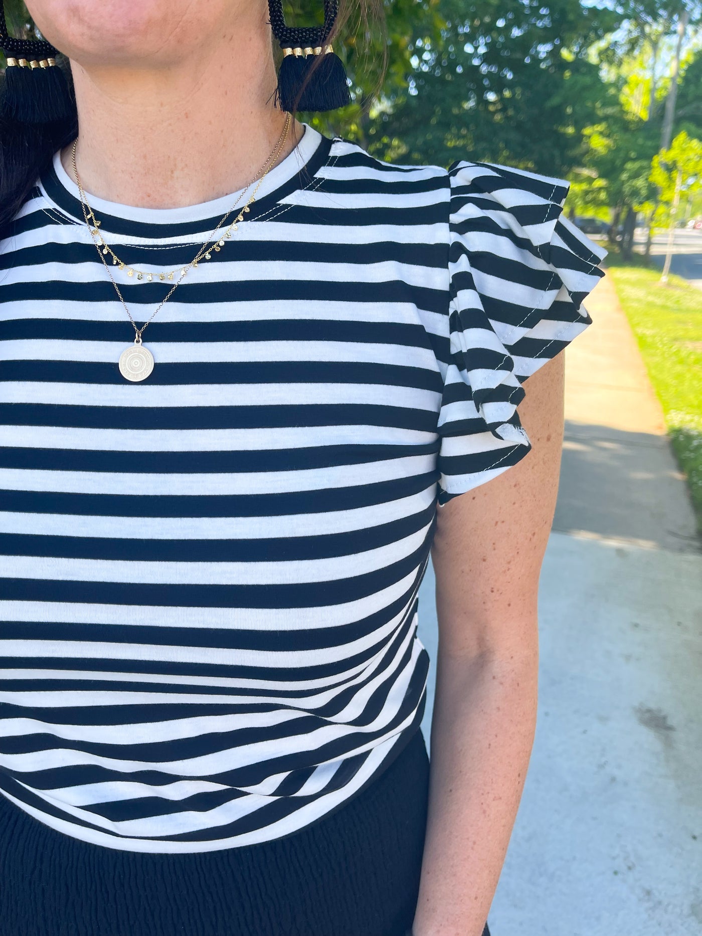 Baby Baby Baby Black & White Stripe Flutter Sleeve Top