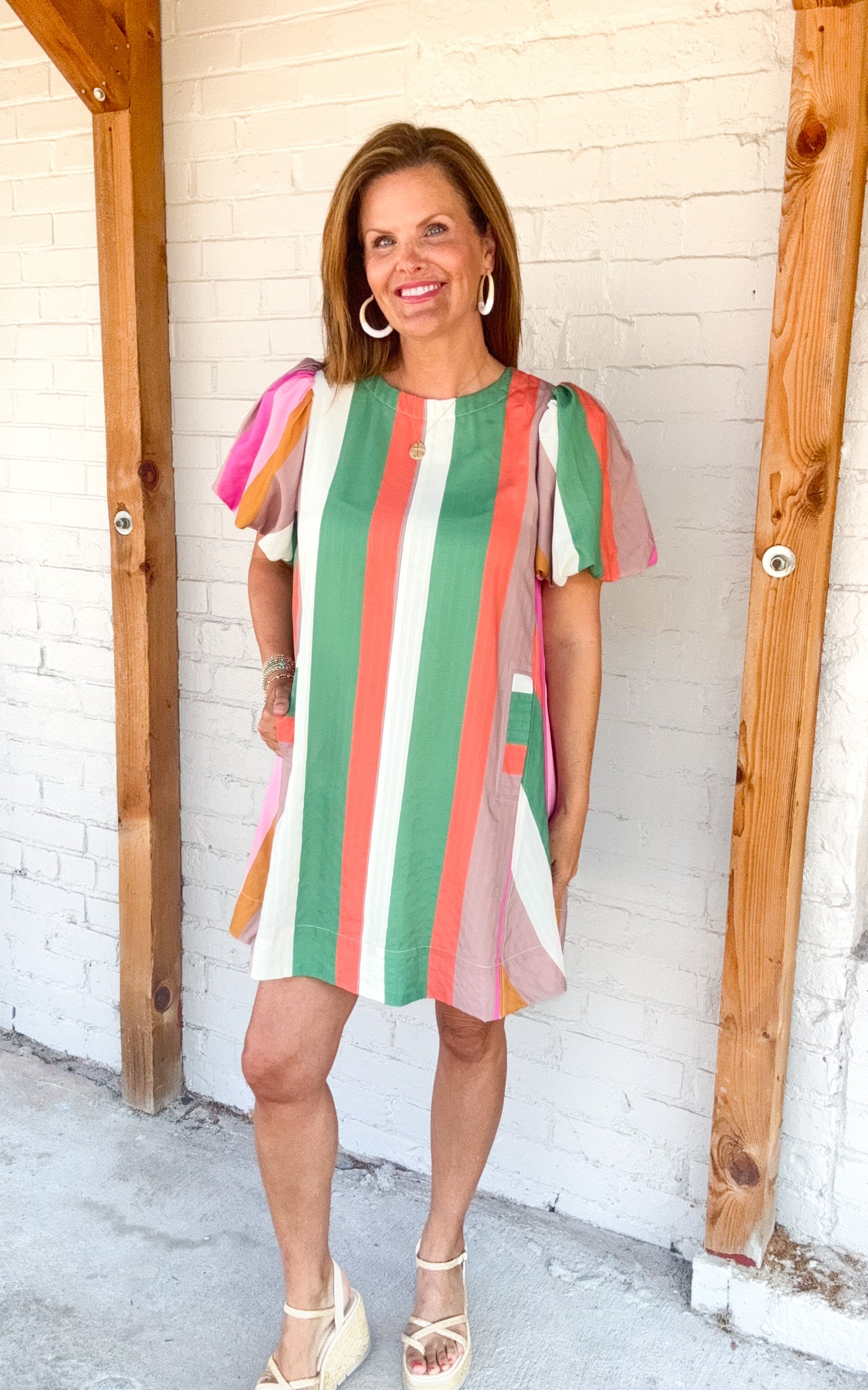 Walk Don't Run Striped Puff Sleeve Dress