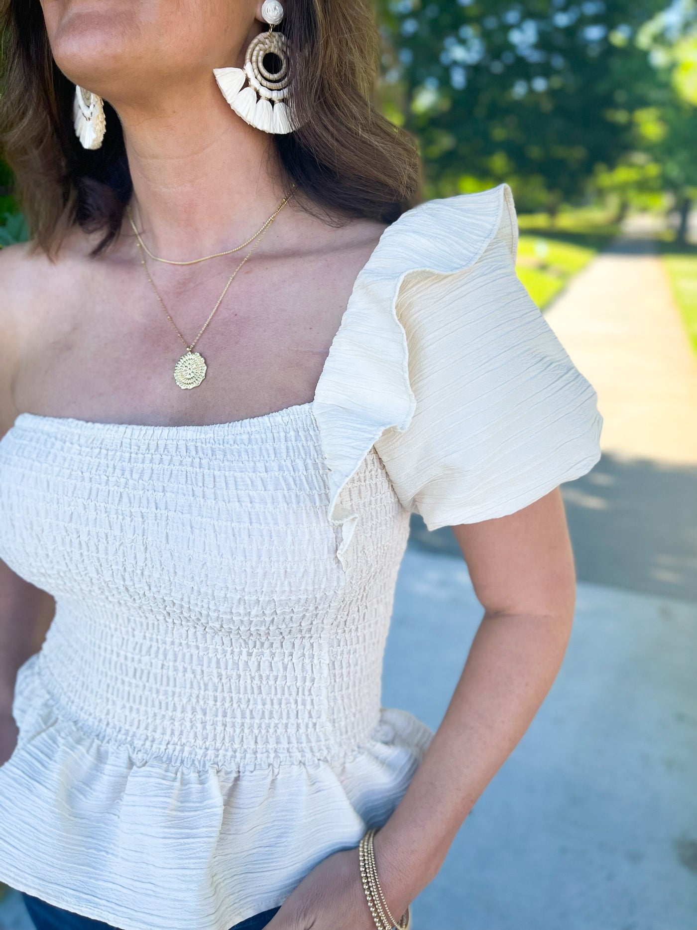 Real Real Real Ruffled One Shoulder Smocked Top