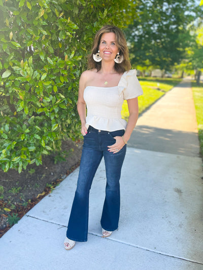 Real Real Real Ruffled One Shoulder Smocked Top