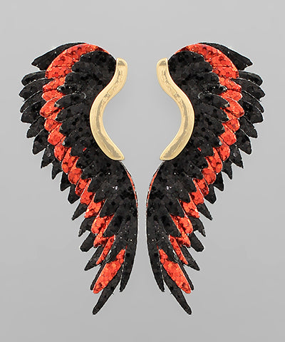 Red and Black Glitter Angel Wing Earrings
