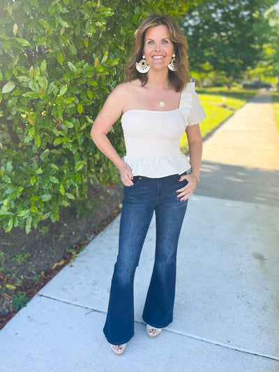Real Real Real Ruffled One Shoulder Smocked Top