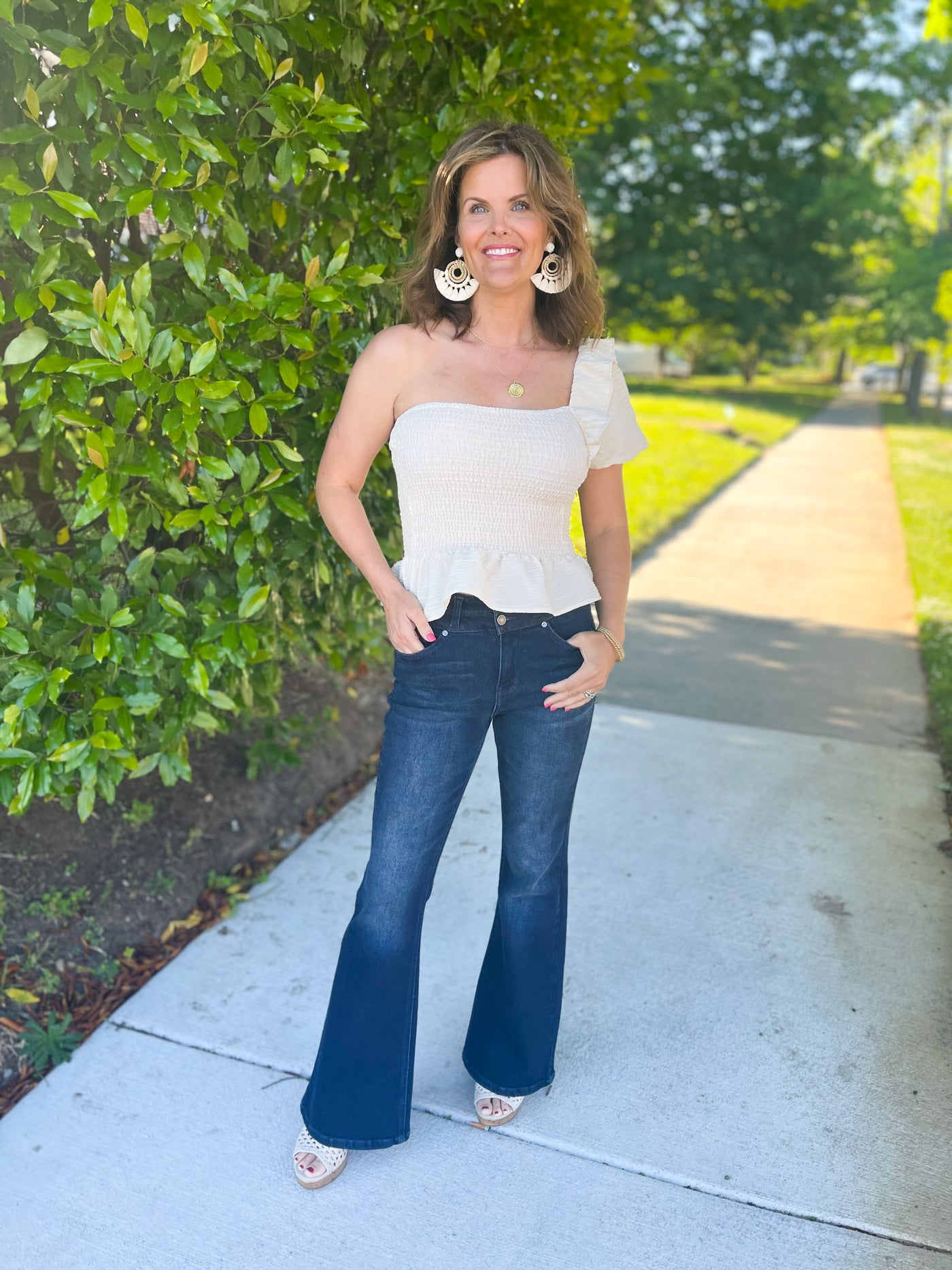 Real Real Real Ruffled One Shoulder Smocked Top