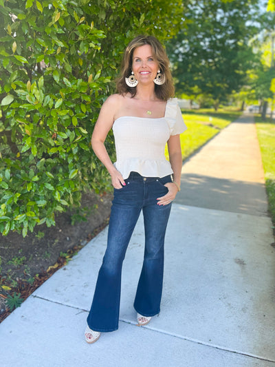 Real Real Real Ruffled One Shoulder Smocked Top