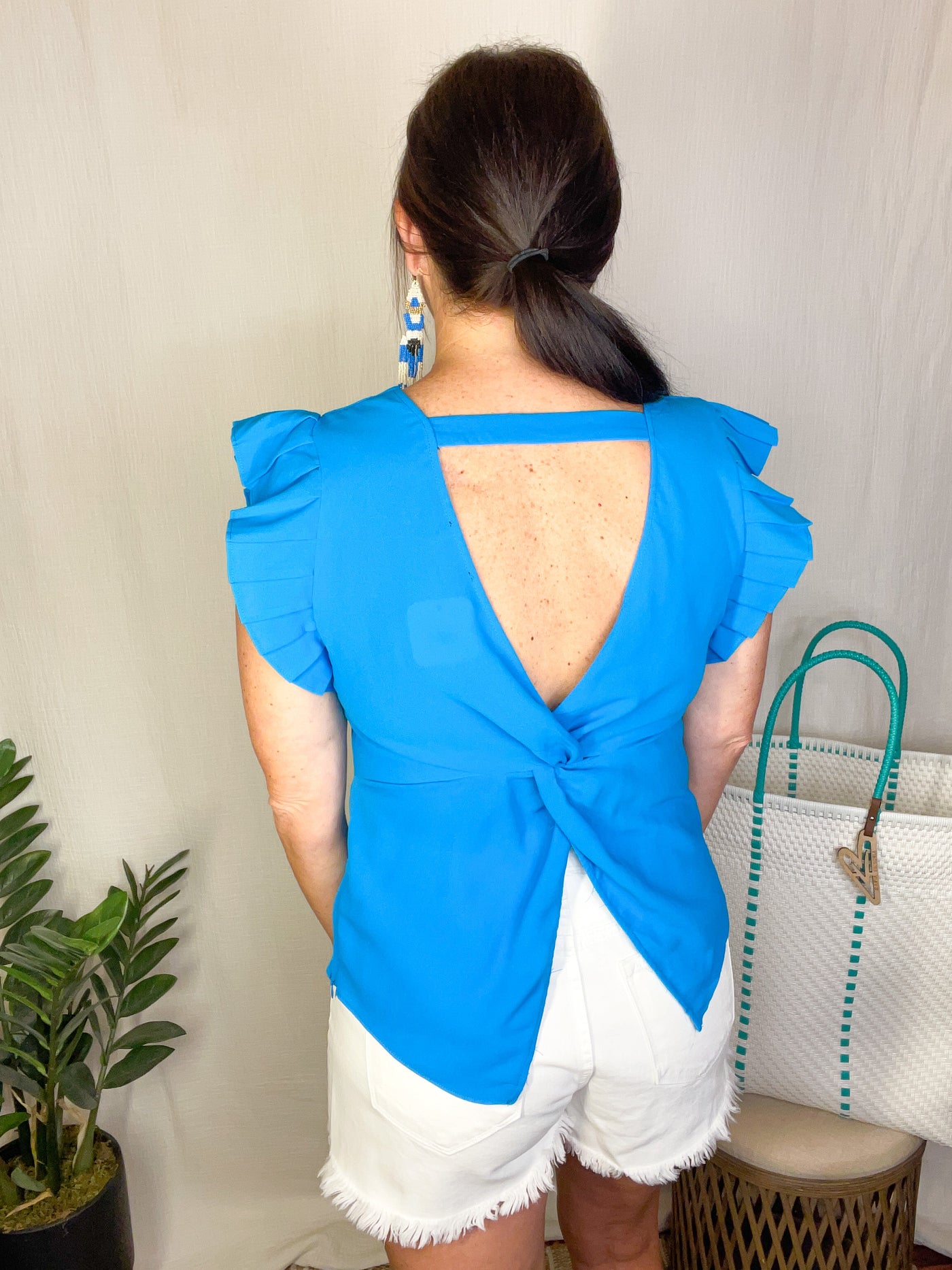 If You Asked Me To Pleat Trimmed Twist Back Top