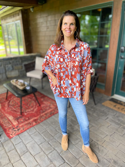 Mysterious Ways Terracotta Button Down Top