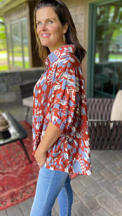 Mysterious Ways Terracotta Button Down Top