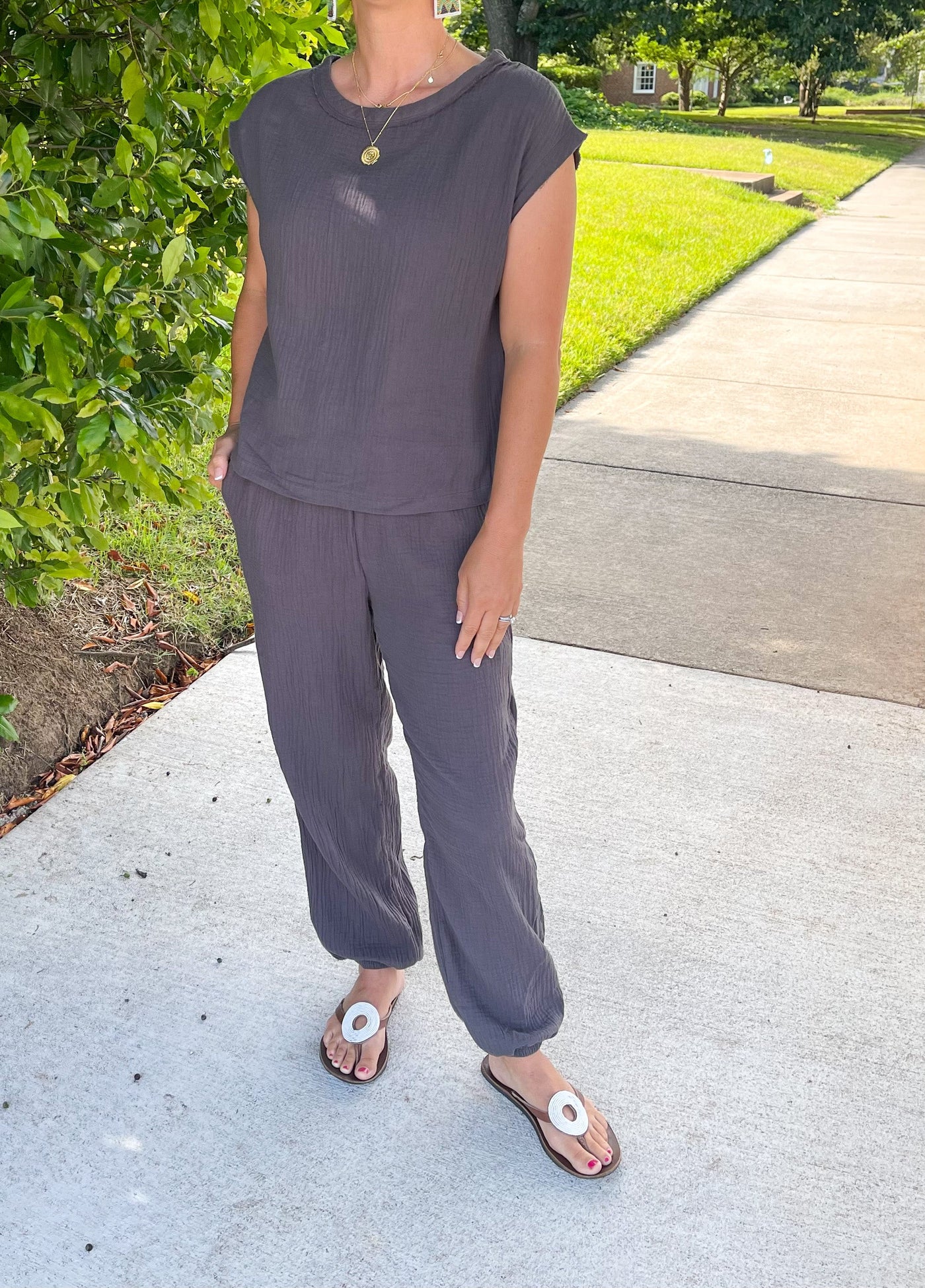End of the Road Gray Gauze Top & Jogger Set