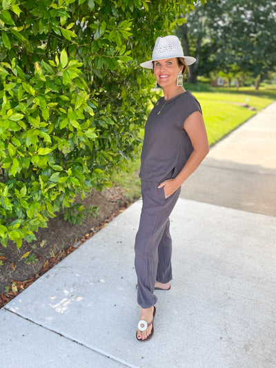 End of the Road Gray Gauze Top & Jogger Set