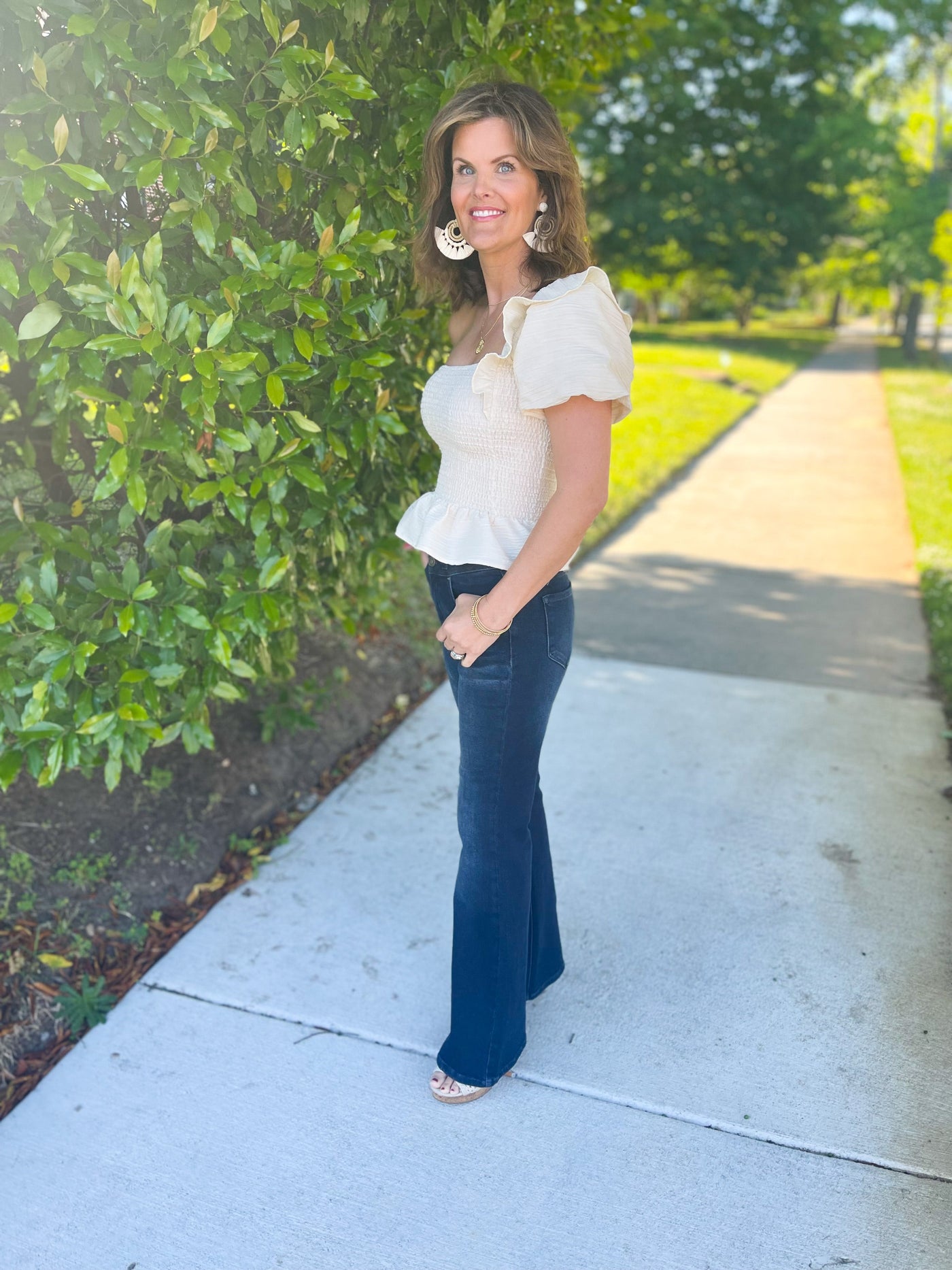 Real Real Real Ruffled One Shoulder Smocked Top