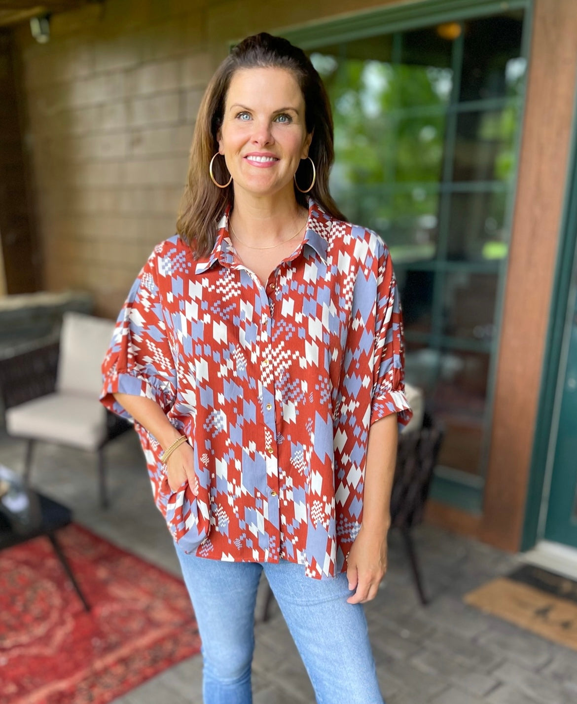 Mysterious Ways Terracotta Button Down Top